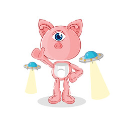 Fototapeta premium pig alien cartoon mascot vector