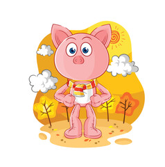 Obraz na płótnie Canvas pig in the autumn. cartoon mascot vector