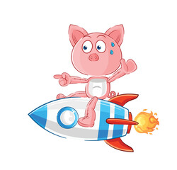 pig ride a rocket cartoon mascot vector