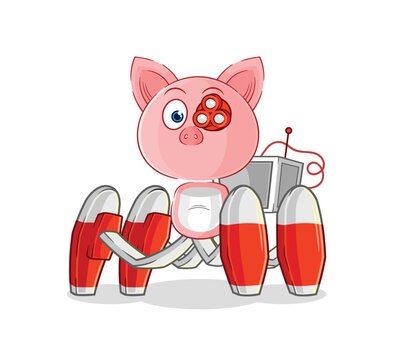 Pig Future Robot Vector. Cartoon Character