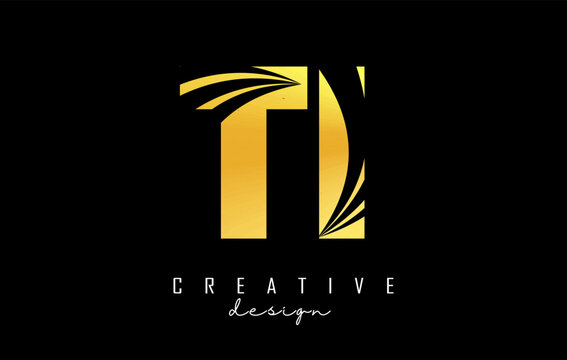 Golden letter TI t i logo with leading lines and road concept design. Letters with geometric design. Vector Illustration with letter and creative cuts.
