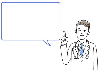 説明する若い医者と吹き出し
