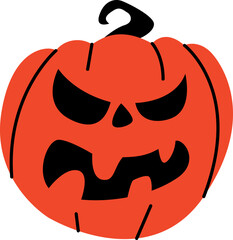 Halloween pumpkin with scary face on white