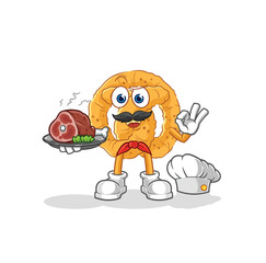 pretzel chef with meat mascot. cartoon vector