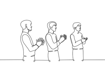 man stand and applaud looking in one direction - one line drawing vector. the concept of delight and admiration for someone else's work or speech