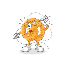 pretzel with paper plane character. cartoon mascot vector