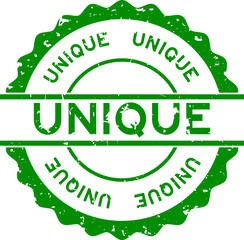 Grunge green unique word round rubber seal stamp on white background