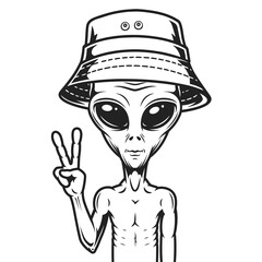 Space alien sketch monochrome vintage