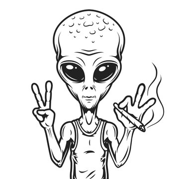 Space alien logotype vintage monochrome