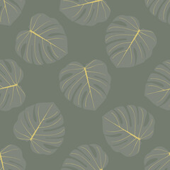 Seamless pattern with tropical leaves. Exotic jungle background vector illustration.