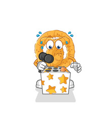 pretzel play whack a mole mascot. cartoon vector