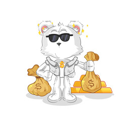polar bear rich character. cartoon mascot vector