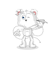 polar bear with paper plane character. cartoon mascot vector