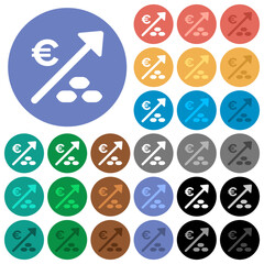 Rising coal energy european Euro prices round flat multi colored icons