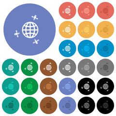 Satellite communication round flat multi colored icons