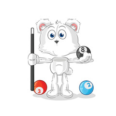 polar bear plays billiard character. cartoon mascot vector