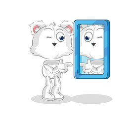 polar bear looking into mirror cartoon. cartoon mascot vector