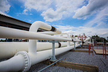 Steel long pipes and pipe elbow in station oil factory during refinery Petrochemistry industry