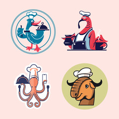 Set of animal master chef mascot suitable for restaurant mascot and online food business
