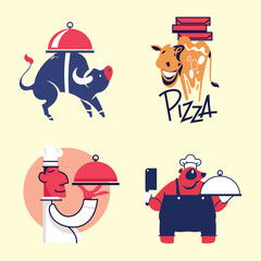 Set of animal master chef mascot suitable for restaurant mascot and online food business