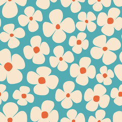 Simple and beautiful floral pattern. Vector texture with hand drawn flowers. Decorative background in retro style