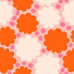 Abstract floral pattern. Cute and simple texture with hand drawn round shapes. Colorful background in retro style