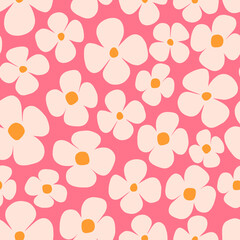 Simple and beautiful floral pattern. Texture with hand drawn flowers. Decorative background in retro style
