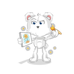 polar bear traditional painter cartoon character vector