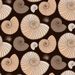 Hand drawn vector illustrations - seashells seamless pattern. Marine background. Perfect for invitations, greeting cards, posters, prints, banners, flyers, etc.