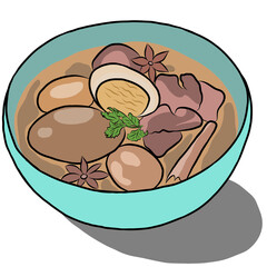 Egg and Pork in sweet brown sauce or sweet grevy sauce,Hand drawn,creative with illustration in flat design.