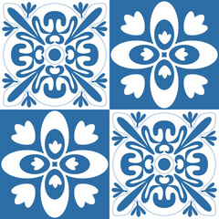 Ceramic spanish portuguese tiles Azulejo for wall decoration, retro geometric vector illustration