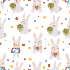 Seamless pattern with elements on white background for a happy  new year of the Rabbit 2023, flyers, poster, and banner