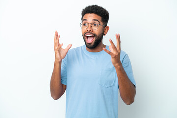 Young Brazilian man isolated on white background with surprise facial expression