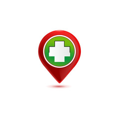 Medical Cross icon pin deal. isolated on white