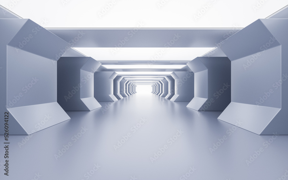 Sticker Empty white tunnel with futuristic style, 3d rendering.