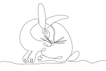Rabbit continuous line hand drawn icon. Drawing art Decoration silhouette. Holiday trendy graphic concept One single line design. Outline simple image black and white Vector