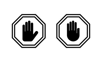 Stop icon vector. stop road sign. hand stop sign and symbol. Do not enter stop red sign with hand