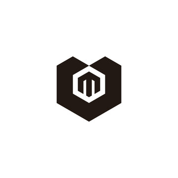Letter m heart, hexagon geometric symbol simple logo vector