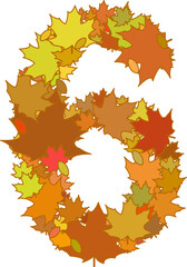 Naklejka na ściany i meble Digit 6 consisting of big autumn leaves