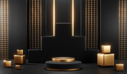 3D rendering of blank product background for cream cosmetics Modern black podium background