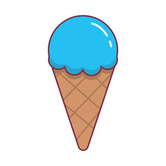 Vector illustration of ice cream in a waffle cone. Icecream in pink and blue colors isolated on white background. The idea for a poster, postcard, t-shirt.