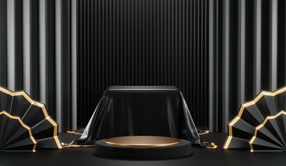 3D rendering of blank product background for cream cosmetics Modern black podium background