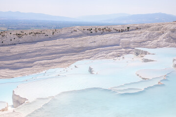 Natural travertine pools and terraces in Pamukkale. Cotton castle in southwestern Turkey.
