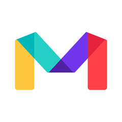 M letter logo made of overlapping lines. Vector paper multicolor origami style icon.
