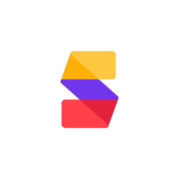 S letter logo made of overlapping lines. Vector paper multicolor origami style icon.