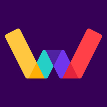 W letter logo made of overlapping lines. Vector paper multicolor origami style icon.