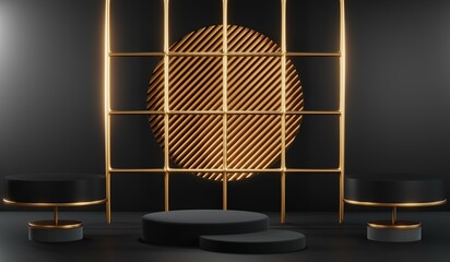 3D rendering of blank product background for cream cosmetics Modern black podium background