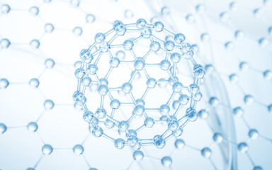 Molecule structure with sphere shape, 3d rendering.