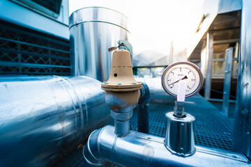 Industrial Zone. Industrial ventilation pipes and valves. (Air conditioning system)