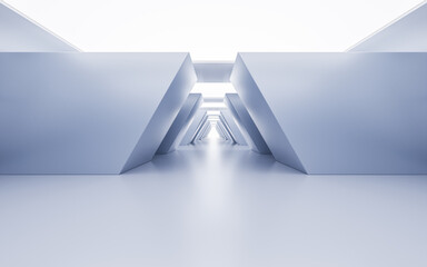 Empty white tunnel with futuristic style, 3d rendering.
